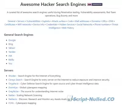 Awesome Hacker SearchEngines is a list of search engines useful during penetration testing