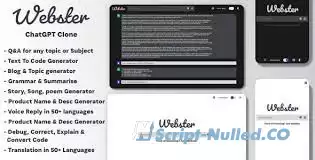 Webster v1.0 - ChatGPT Clone Text to Code Q&A Blog Generator Grammar Summarise Translate SEO Page Builder