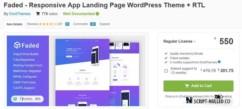 Faded - Responsive App Landing Page WordPress Theme + RTL (Nulled)