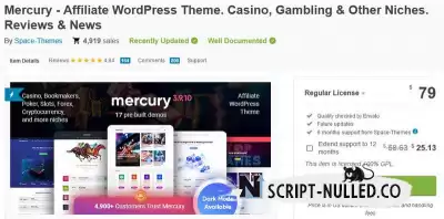 Mercury - Affiliate WordPress Theme. Casino, Gambling & Other Niches. Reviews & News